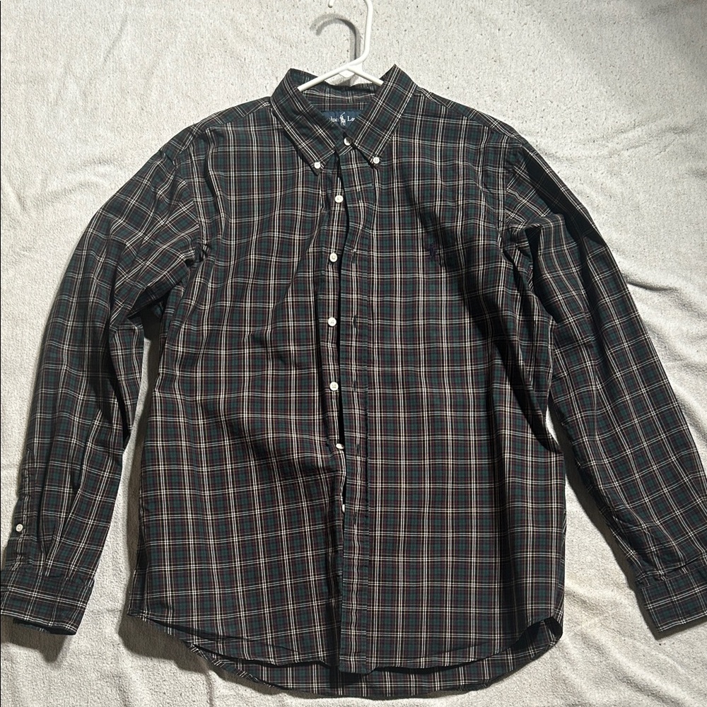 Ralph Lauren Blue Label  Custom Fit Green Red and White Check Shirt